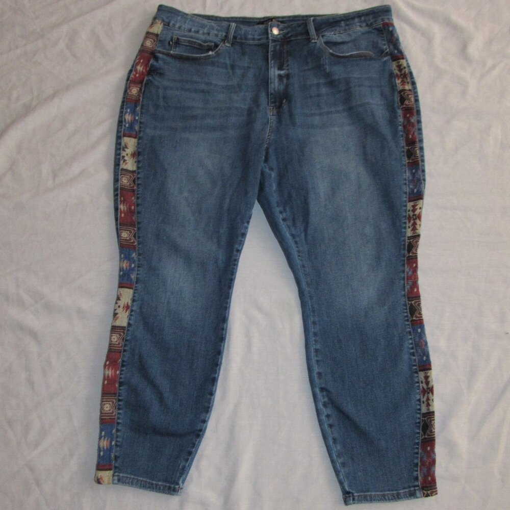 Judy Blue Blue Denim Jeans with Red & Tan Aztec Side Panels